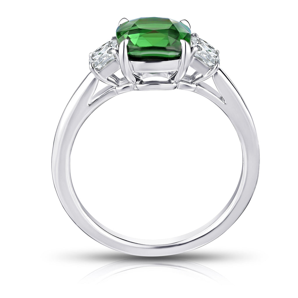 2.58 Carat Cushion Green Tsavorite and Diamond Ring - David Gross Group