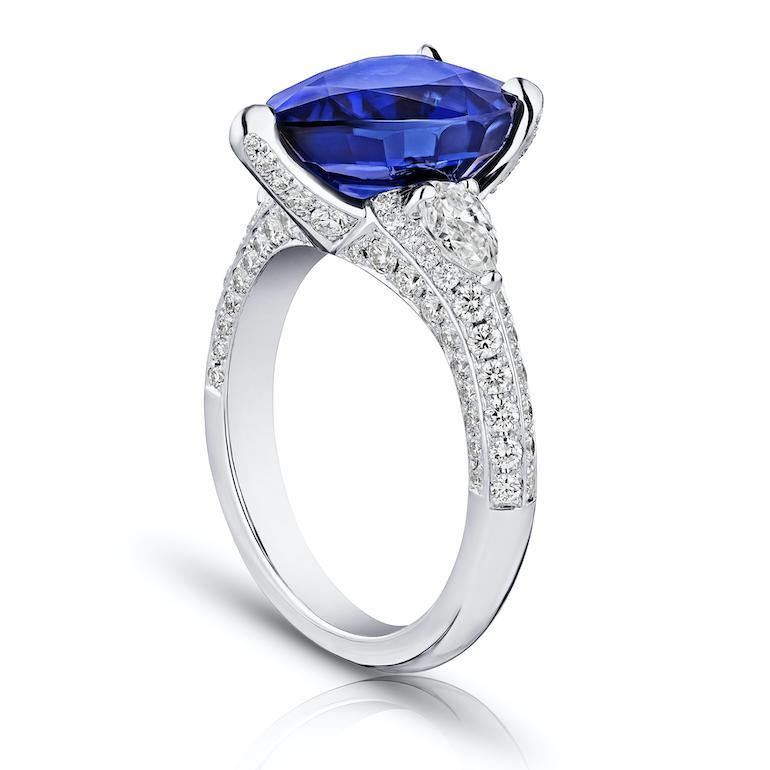 6.18 Carat Pear Shape Blue Sapphire and Diamond Ring - David Gross Group