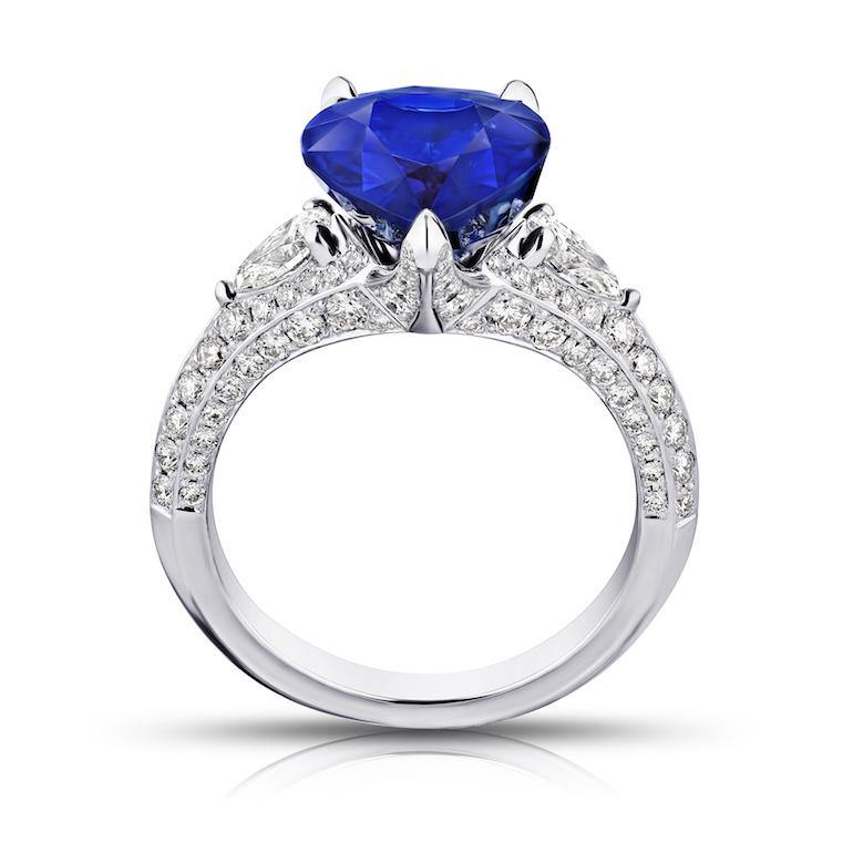 6.18 Carat Pear Shape Blue Sapphire and Diamond Ring - David Gross Group