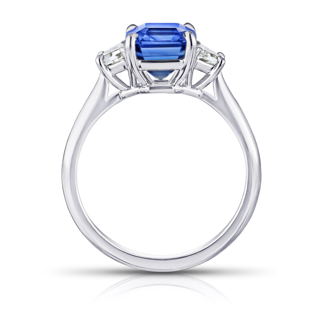 3.18 Carat Emerald Cut Blue Sapphire and Diamond Ring - David Gross Group