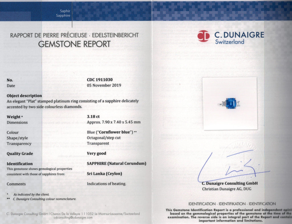 3.18 Carat Emerald Cut Blue Sapphire and Diamond Ring - David Gross Group