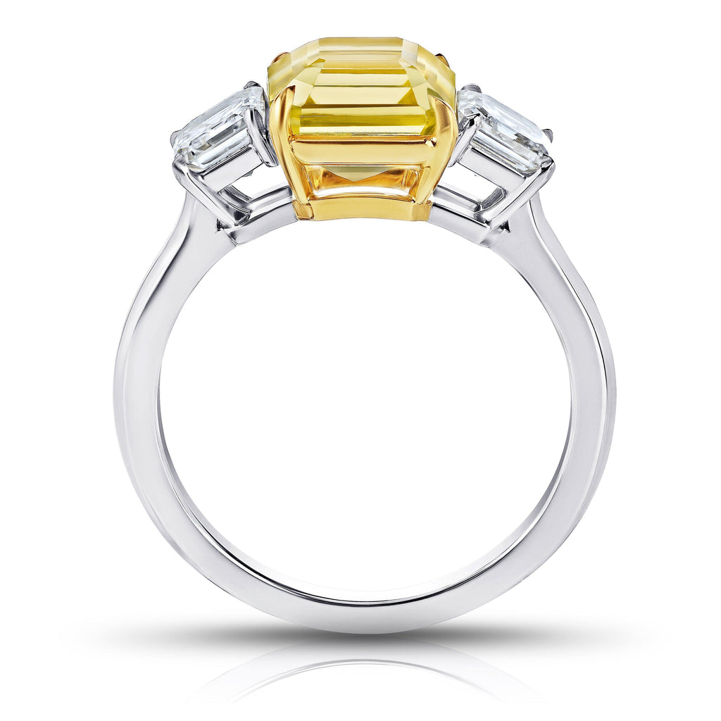 3.48 Carat Square Emerald Cut Yellow Sapphire and Diamond Ring - David Gross Group