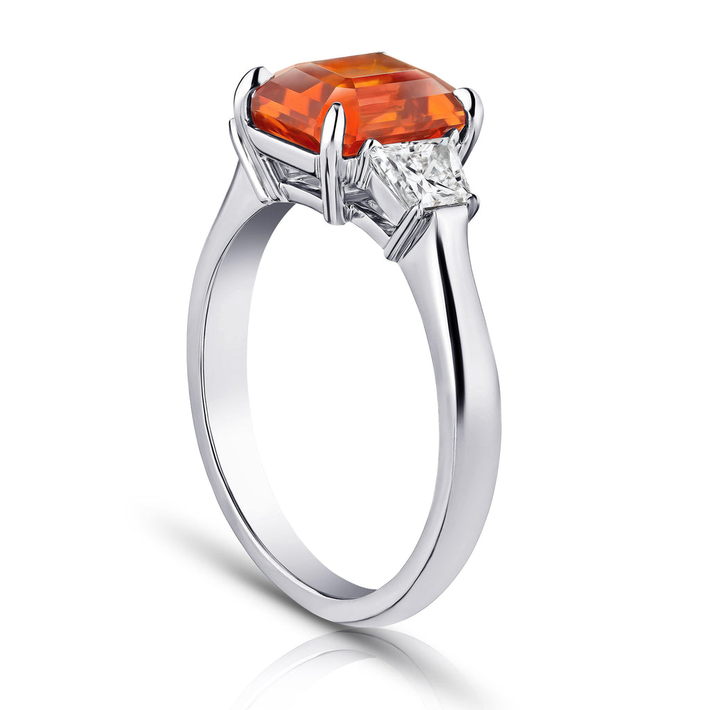 3.21 Carat Emerald Cut Orange Sapphire and Diamond Ring - David Gross Group