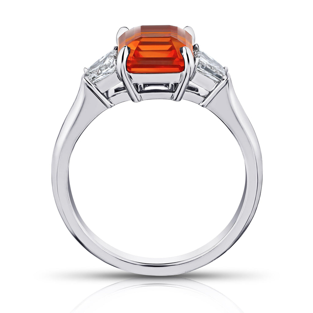 3.21 Carat Emerald Cut Orange Sapphire and Diamond Ring - David Gross Group