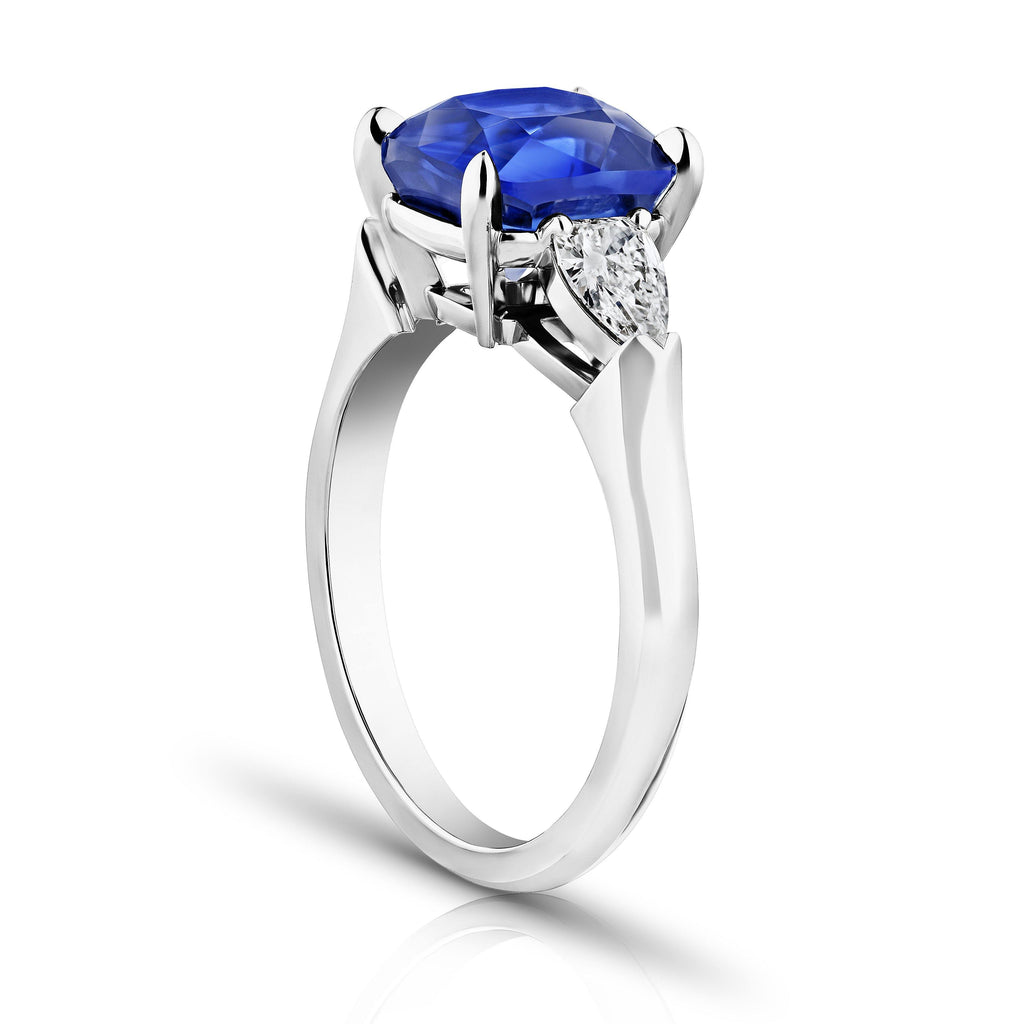 4.04 Carat Cushion Blue Sapphire and Diamond Ring - David Gross Group