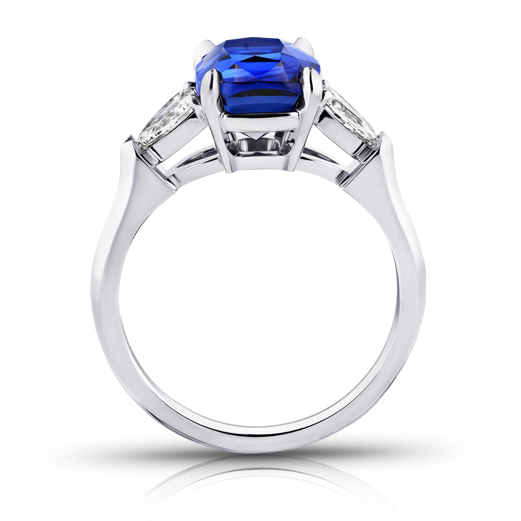 4.04 Carat Cushion Blue Sapphire and Diamond Ring - David Gross Group