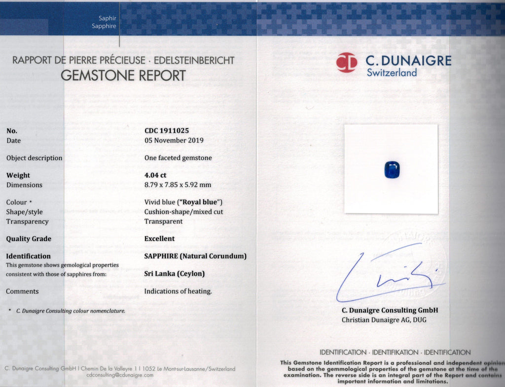 4.04 Carat Cushion Blue Sapphire and Diamond Ring - David Gross Group