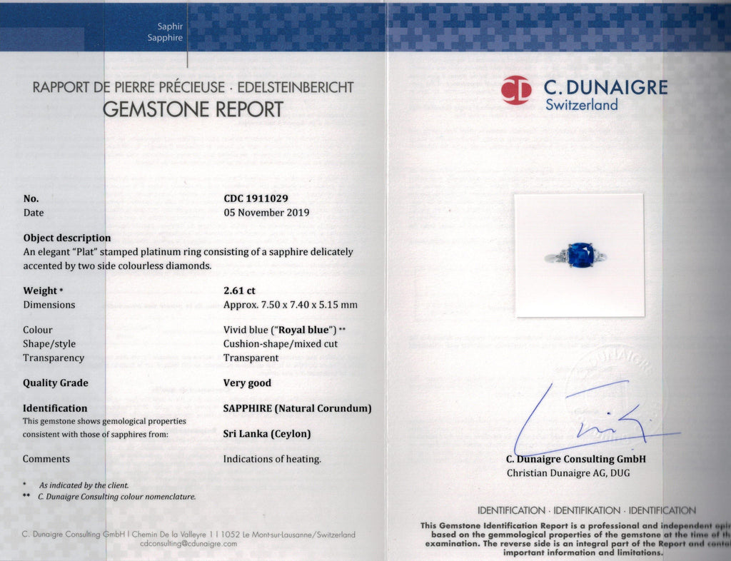 2.61 Carat Cushion Blue Sapphire and Diamond Ring - David Gross Group