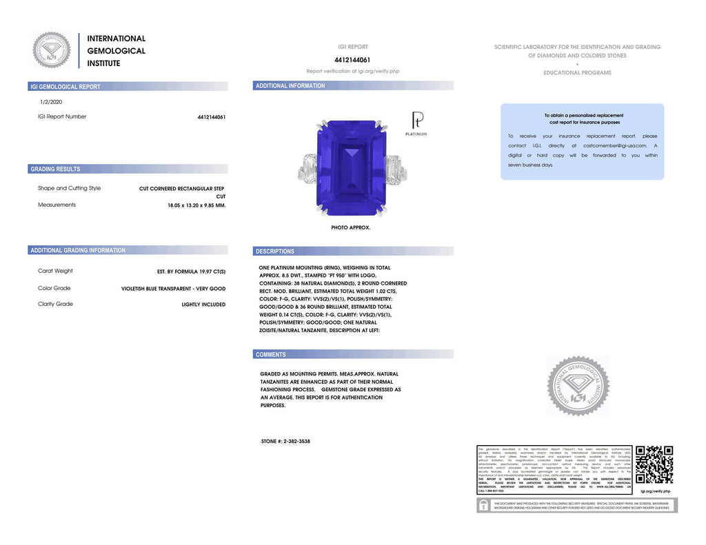19.97 Carat Emerald Cut Blue Tanzanite and Diamond Ring - David Gross Group