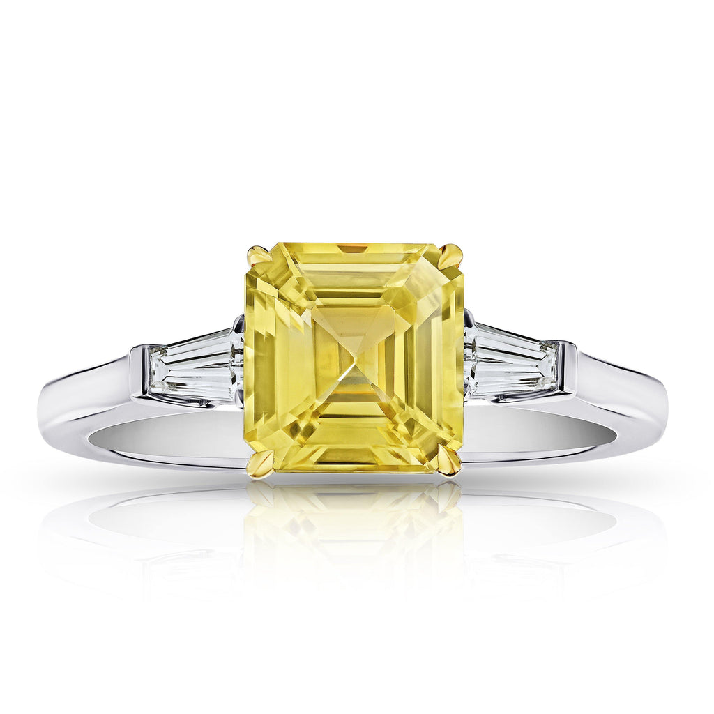 2.52 Carat Emerald Cut Yellow Sapphire and Diamond Ring