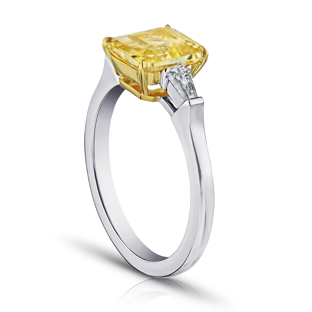 2.52 Carat Emerald Cut Yellow Sapphire and Diamond Ring - David Gross Group