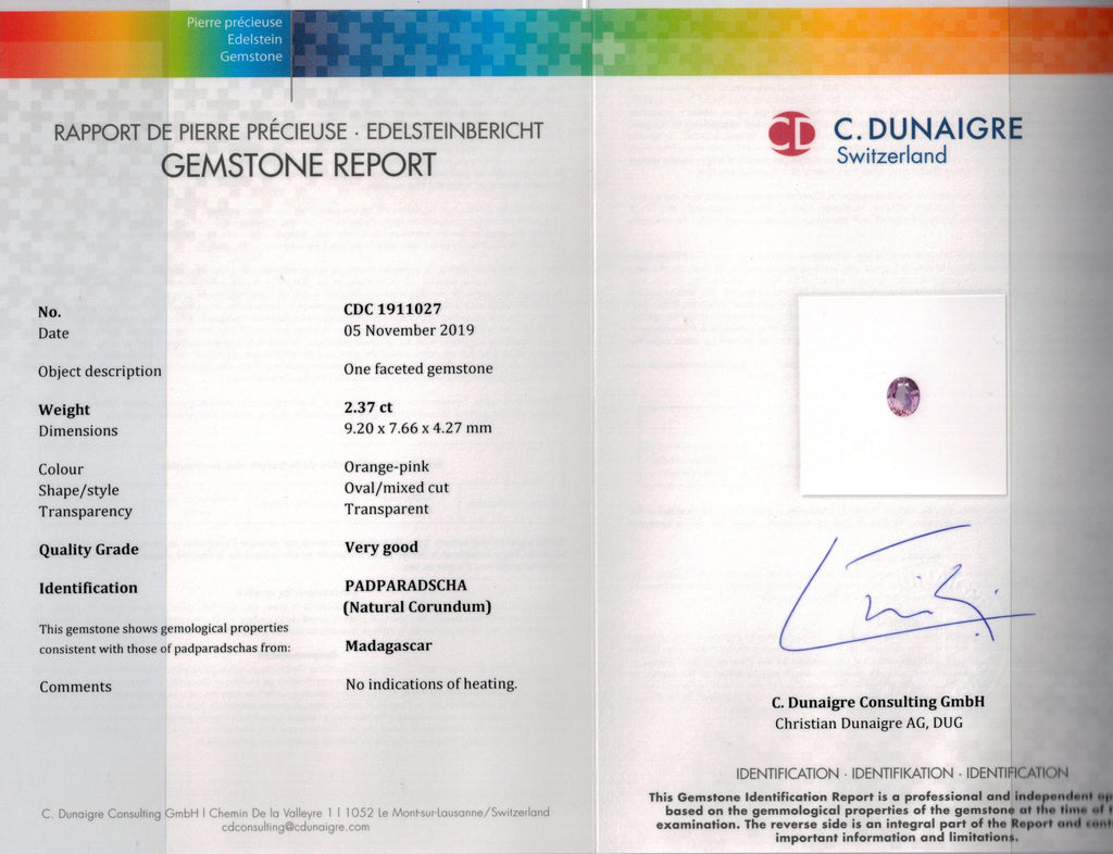 2.37 Carat Oval Padparadscha Sapphire and Diamond Ring - David Gross Group