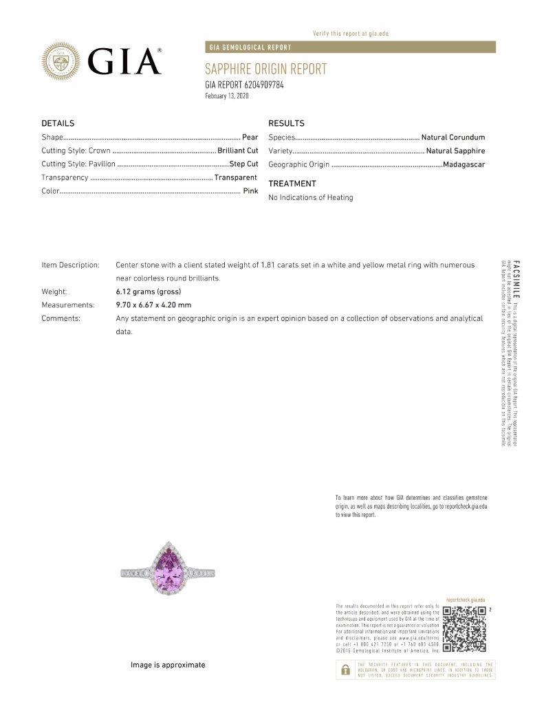 1.81 Carat Pear Shape Pink Sapphire and Diamond Ring - David Gross Group