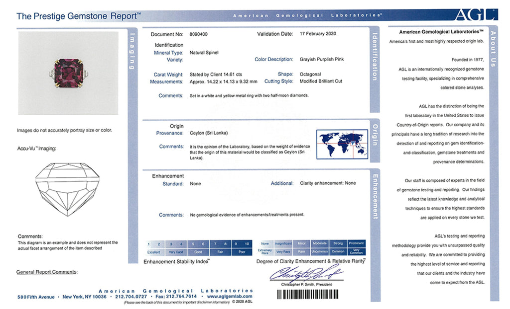 14.61 Carat Radiant Cut Purple Spinel and Diamond Ring - David Gross Group