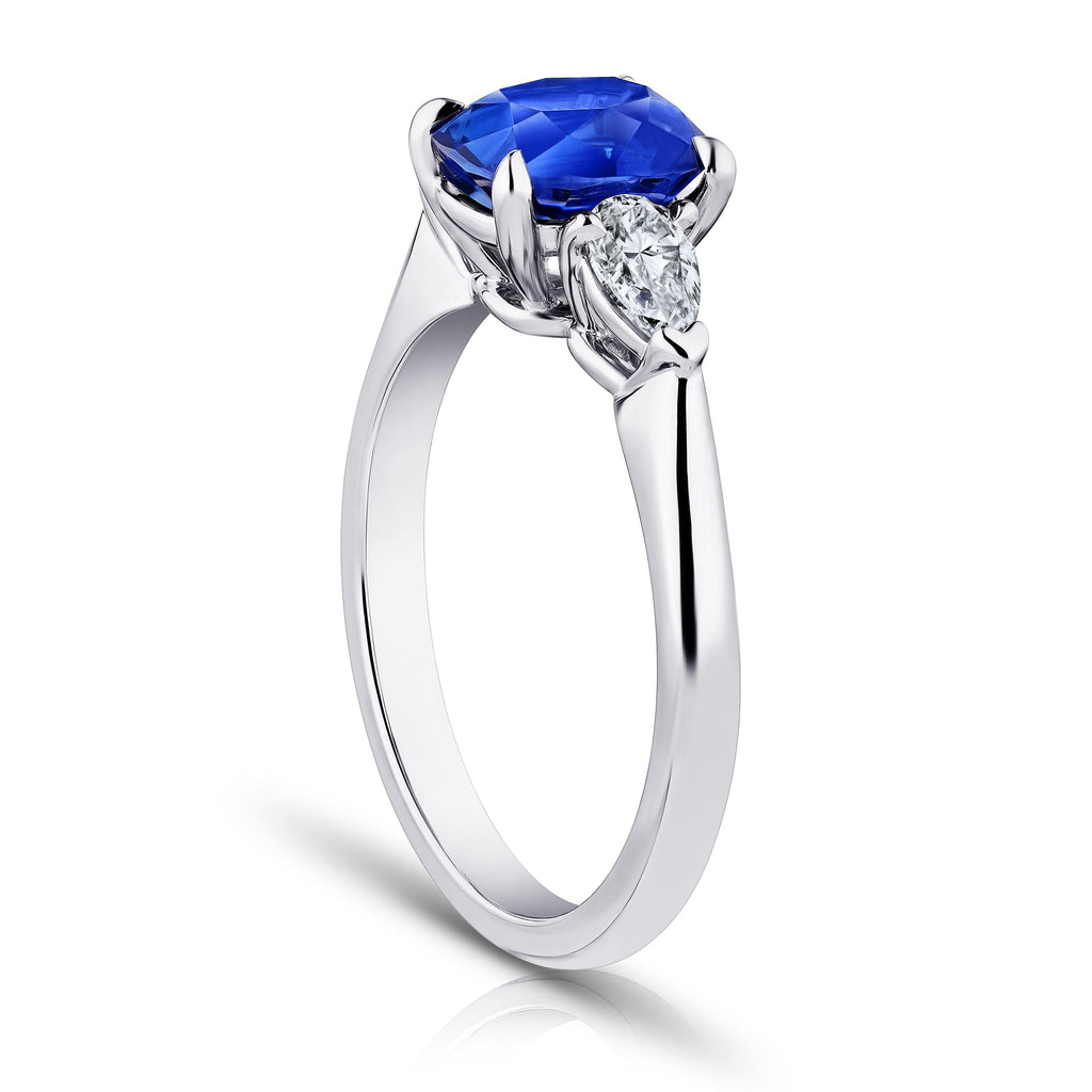 2.11 Carat Cushion Blue Sapphire and Diamond Ring - David Gross Group