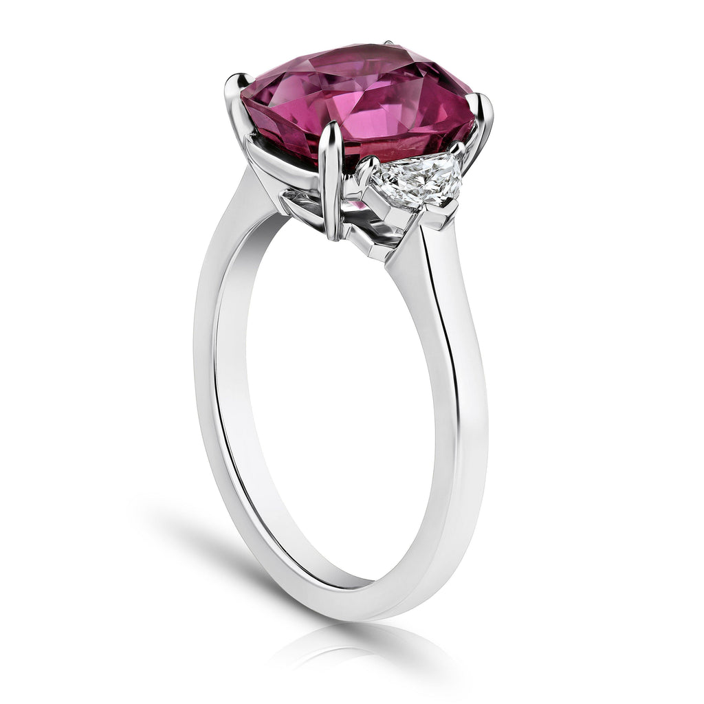 5.88 Carat Cushion Pinkish Red Sapphire and Diamond ring - David Gross Group