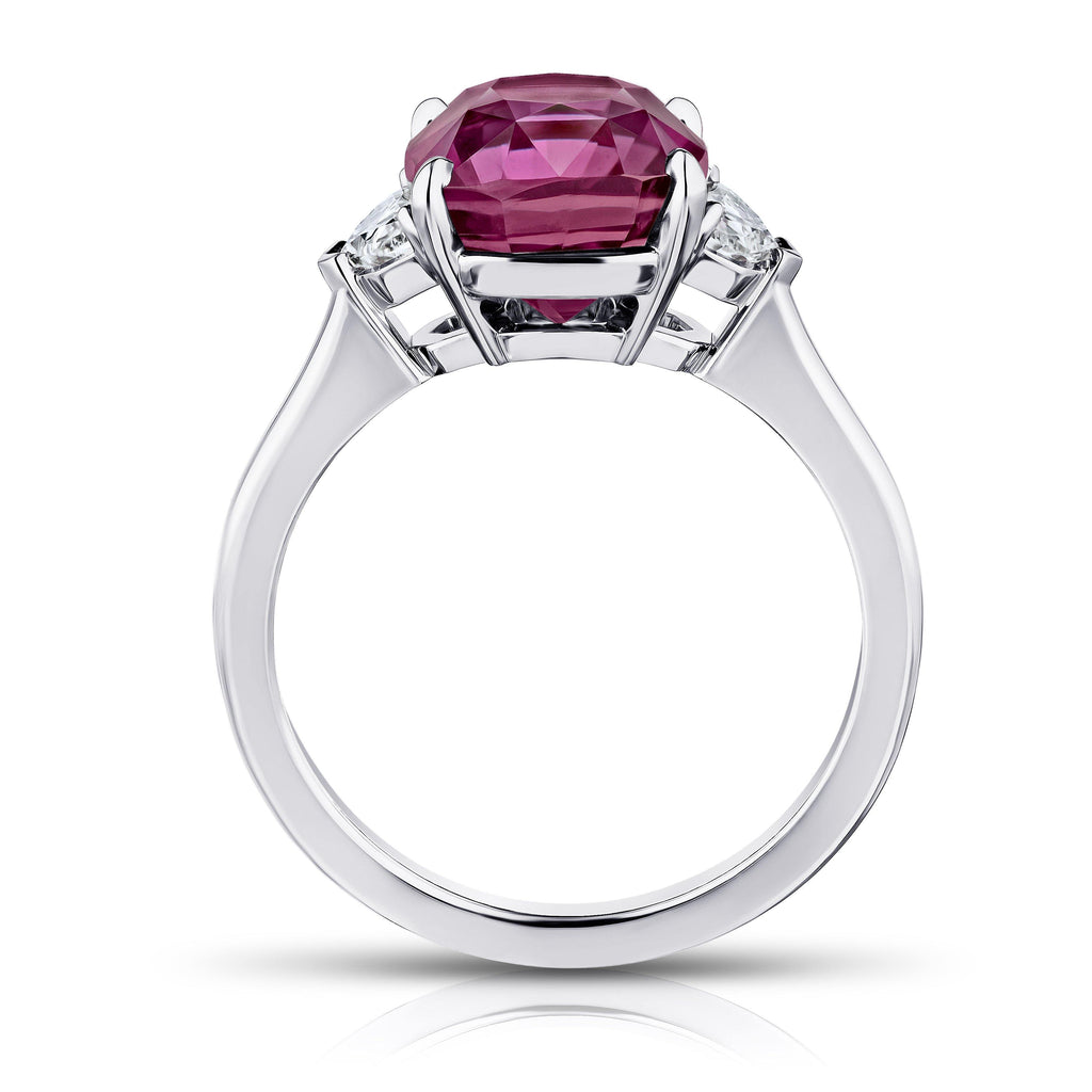 5.88 Carat Cushion Pinkish Red Sapphire and Diamond ring - David Gross Group