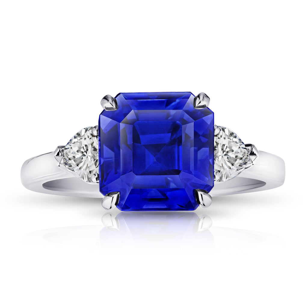 5.65 Carat Square Emerald Cut Blue Sapphire and Diamond ring