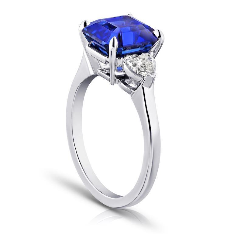 5.65 Carat Square Emerald Blue Sapphire and Diamond ring - David Gross Group