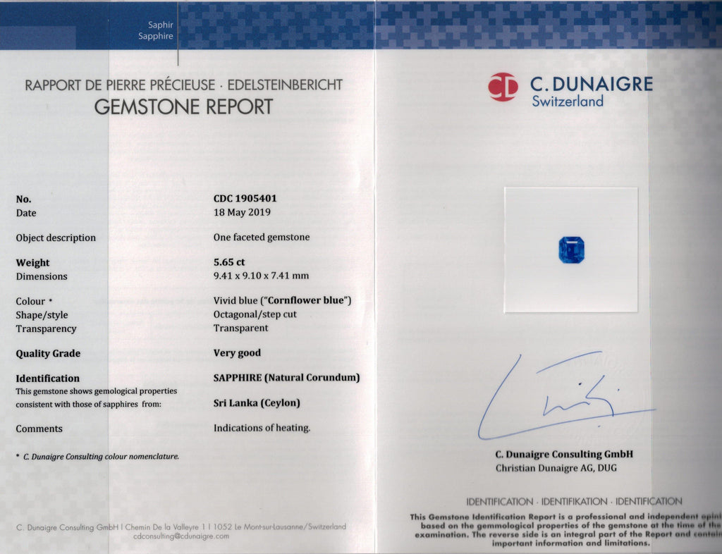 5.65 Carat Square Emerald Blue Sapphire and Diamond ring - David Gross Group