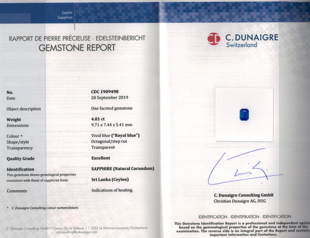 4.01 Carat Emerald Cut Blue Sapphire and Diamond Ring - David Gross Group