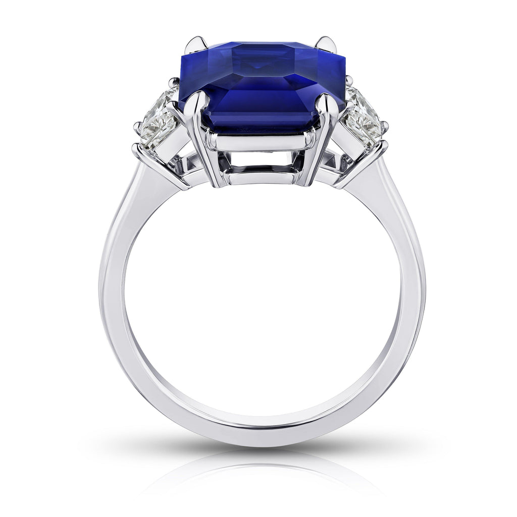 7.30 Carat Emerald Cut Blue Sapphire and Diamond Ring - David Gross Group