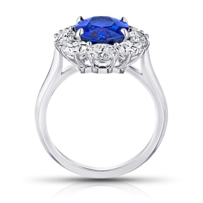 4.37 Carat Oval Blue Sapphire and Diamond Ring - David Gross Group