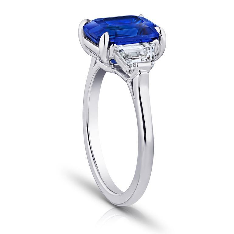 5.08 Carat Emerald Cut Blue Sapphire and Diamond Ring - David Gross Group