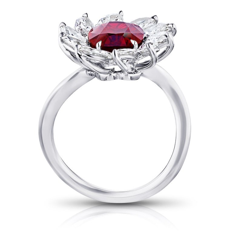 3.54 Carat Oval Red Ruby and Diamond Platinum Ring - David Gross Group
