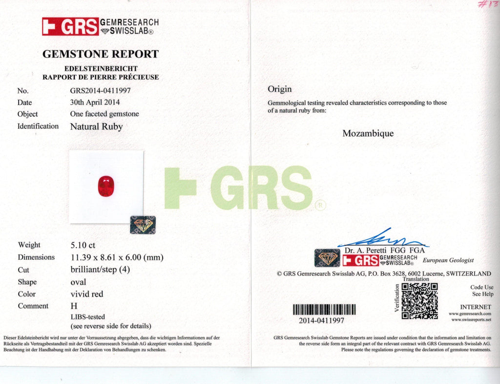 5.10 Carat Oval Red Ruby and diamond Ring - David Gross Group