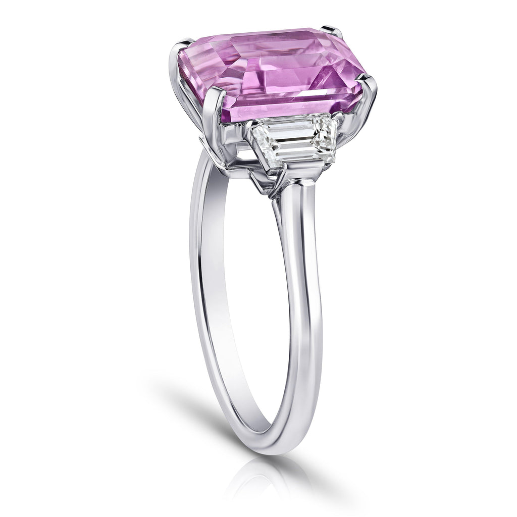 5.70 Carat Emerald Cut Pink Sapphire and Diamond Ring - David Gross Group