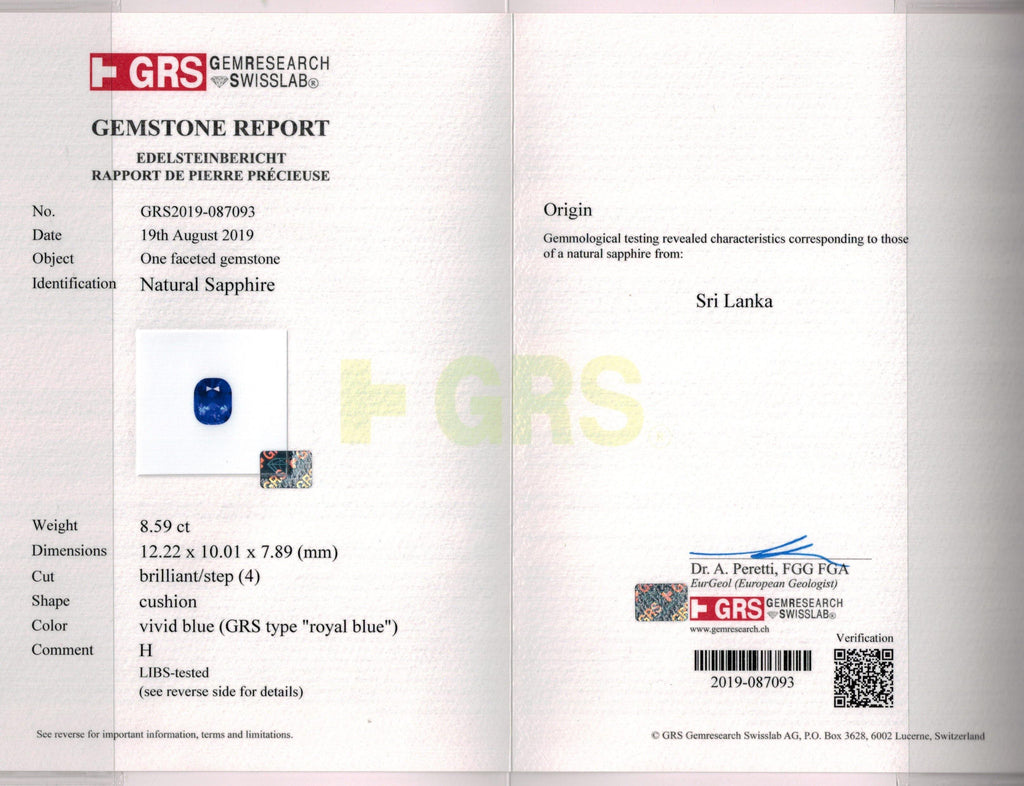 8.59 Carat Cushion Blue Sapphire and Diamond Ring - David Gross Group