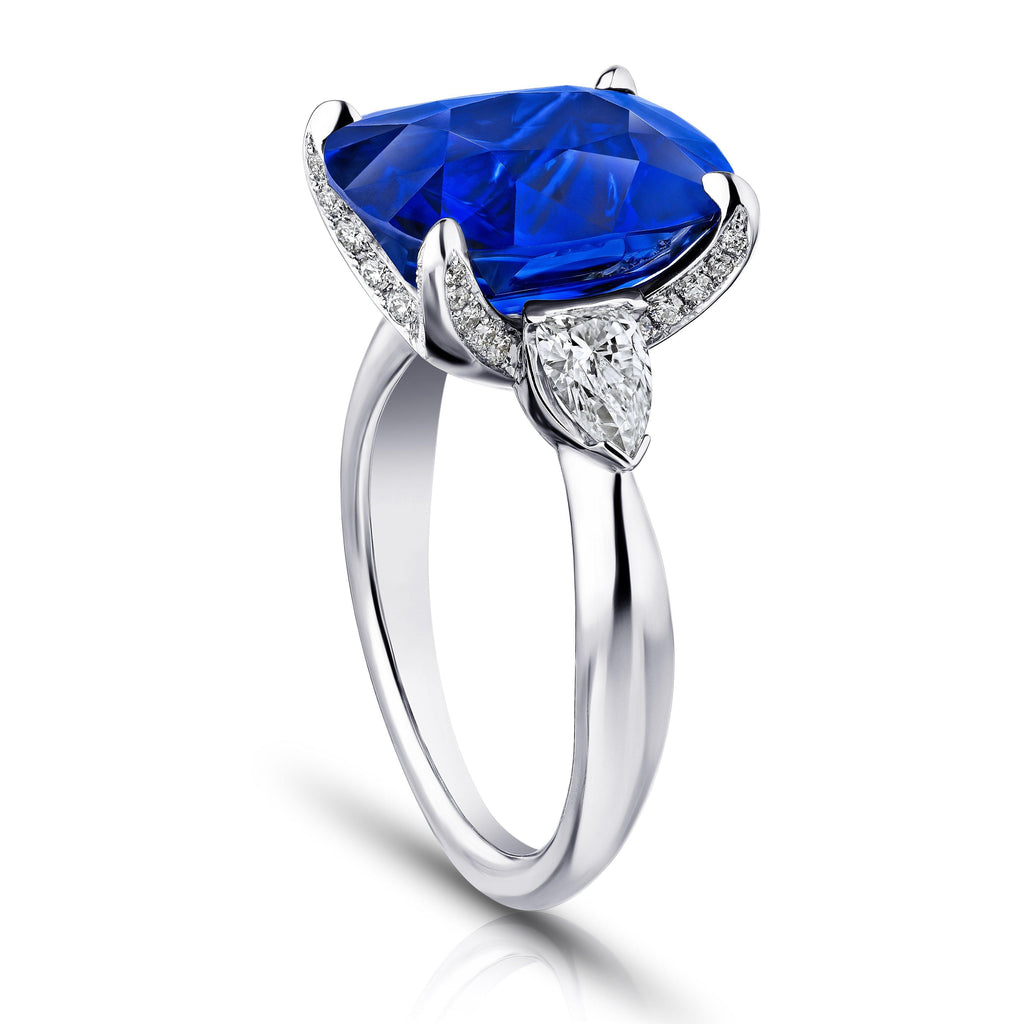 9.81 Carat Cushion Blue Sapphire and Diamond Ring - David Gross Group