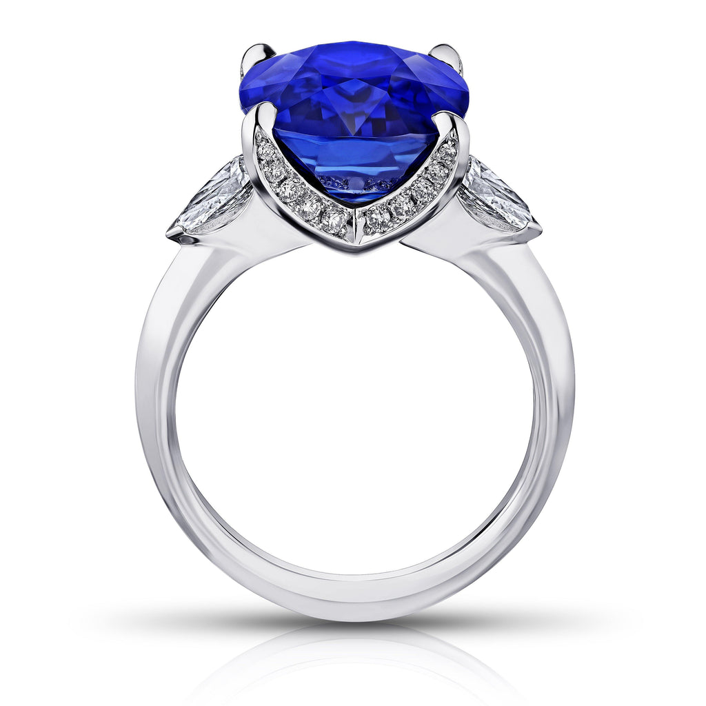 9.81 Carat Cushion Blue Sapphire and Diamond Ring - David Gross Group