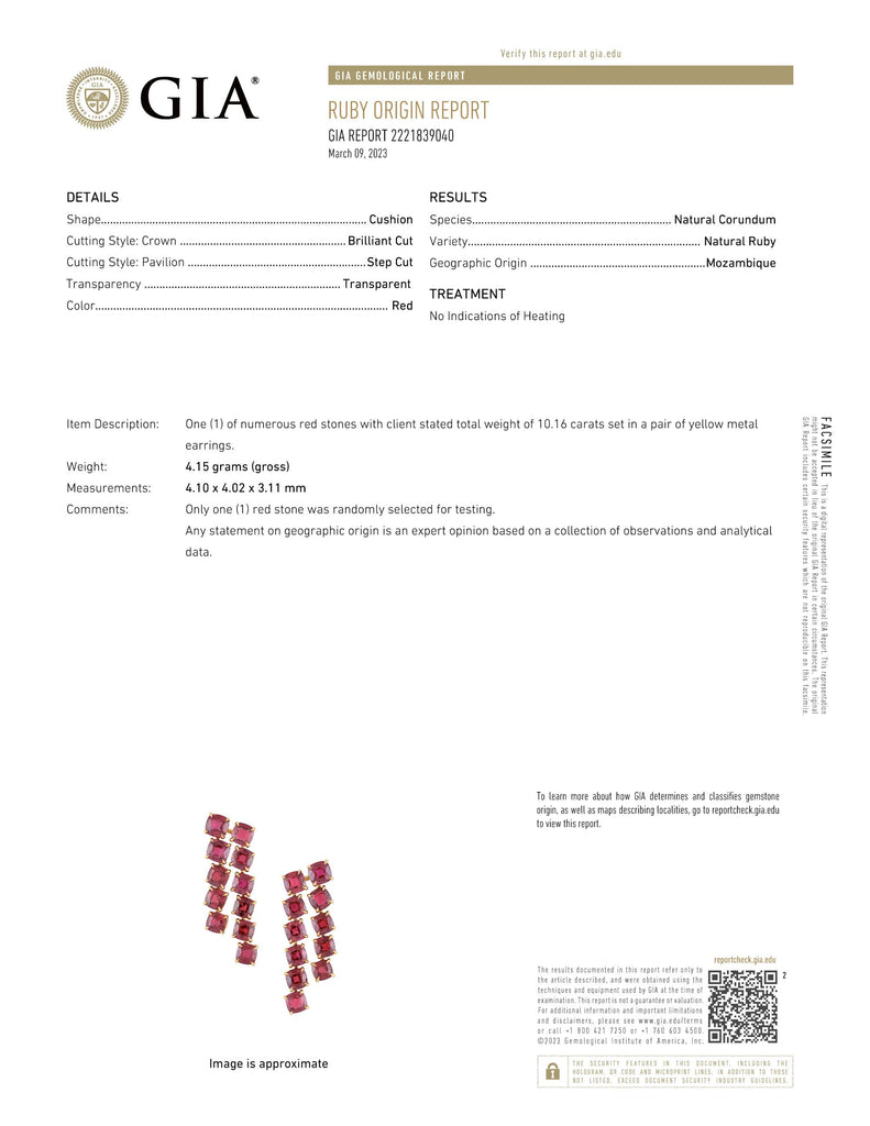 10.16 carat Cushion Ruby Drop Earrings - David Gross Group