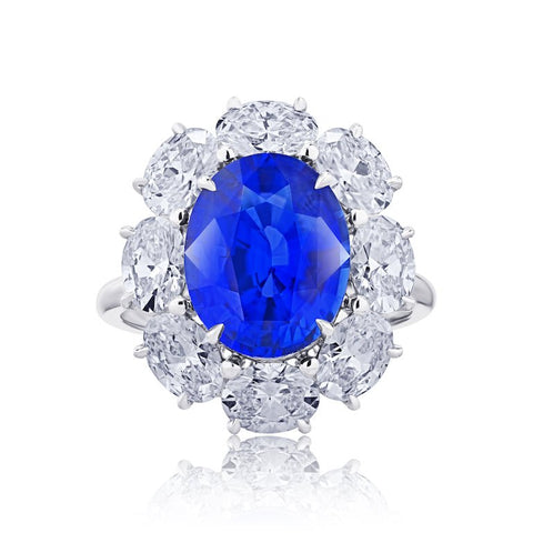 7.43 carat Oval Blue Sapphire and Diamond Platinum Ring