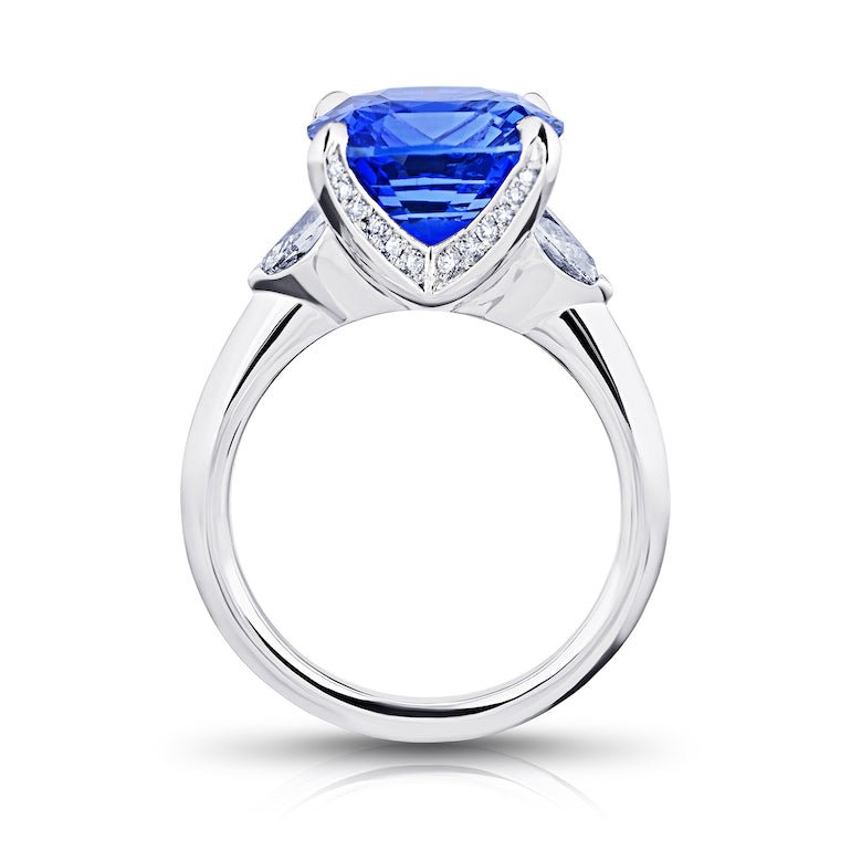 7.83 carat cushion blue sapphire and diamond platinum ring - David Gross Group