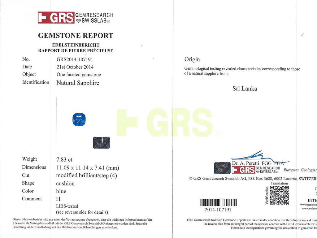 7.83 carat cushion blue sapphire and diamond platinum ring - David Gross Group