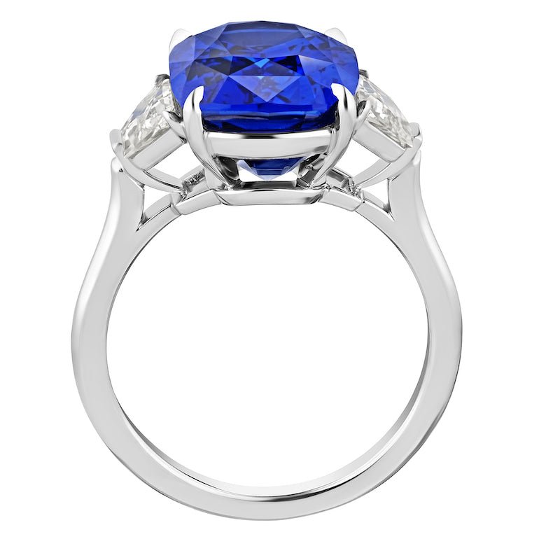 5.65 Carat Cushion Blue Sapphire and Diamond Ring - David Gross Group