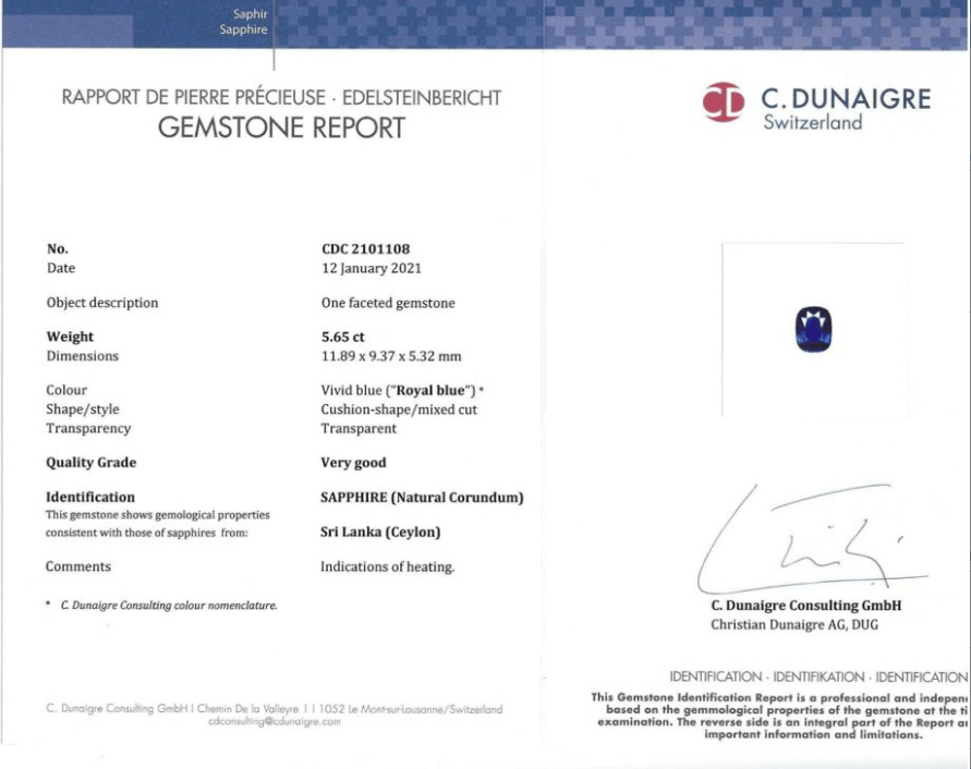 5.65 Carat Cushion Blue Sapphire and Diamond Ring - David Gross Group