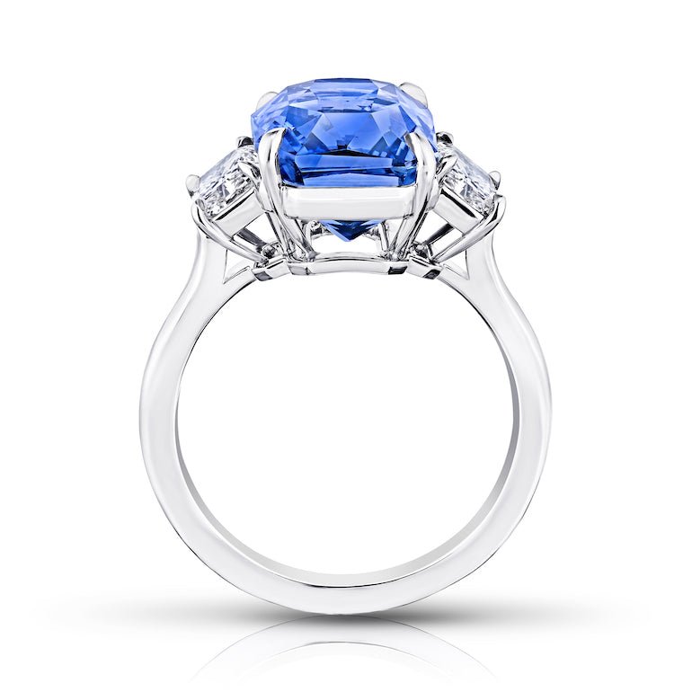 8.63 carat Radiant cut blue sapphire and diamond platinum ring - David Gross Group