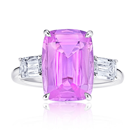 4.04 Carat Emerald Cut Pink Sapphire and Diamond Ring