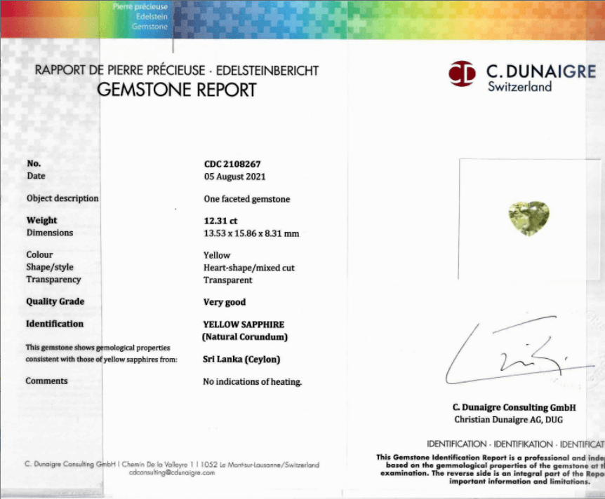 12.31 Carat Heart Shaped Yellow Sapphire Pendant - David Gross Group