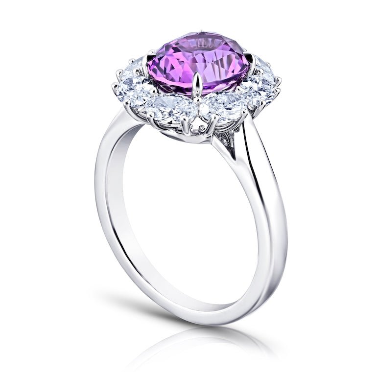 3.56 purple oval sapphire and diamond platinum ring - David Gross Group