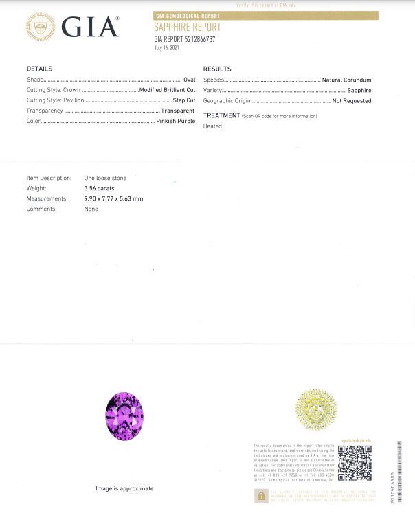 3.56 purple oval sapphire and diamond platinum ring - David Gross Group