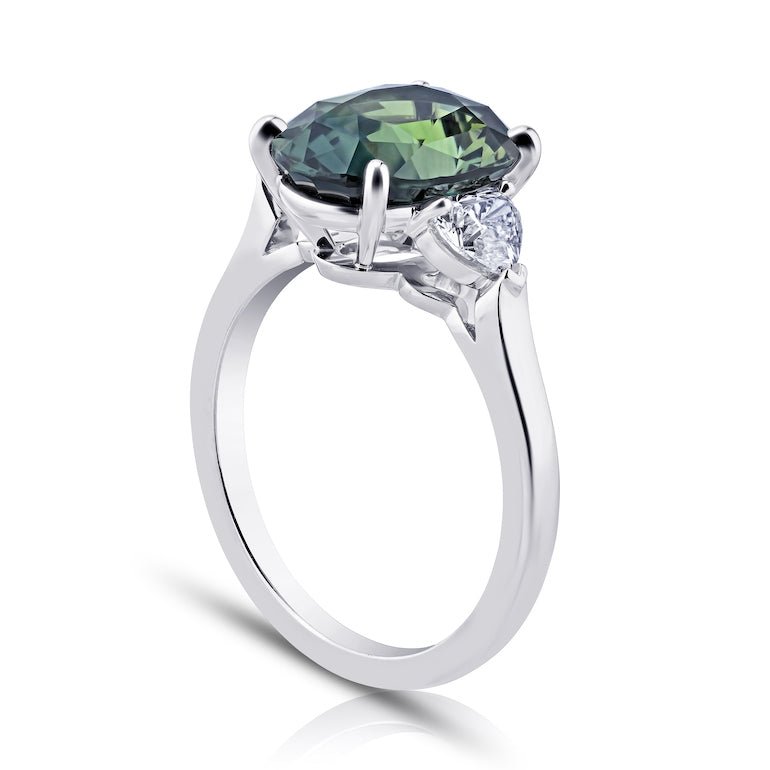 5.17 carat Oval Green Sapphire and Diamond Platinum Ring - David Gross Group