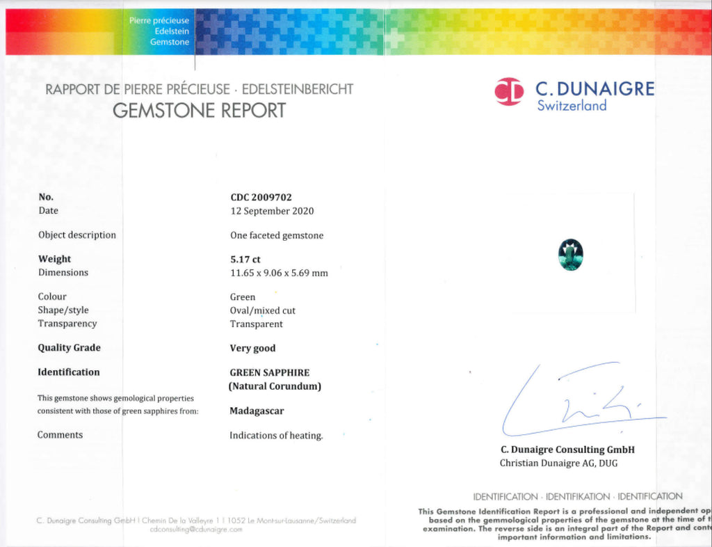 5.17 carat Oval Green Sapphire and Diamond Platinum Ring - David Gross Group