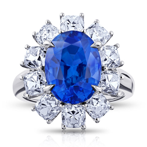 6.60 Carat Emerald Blue Sapphire and Diamond Platinum Ring