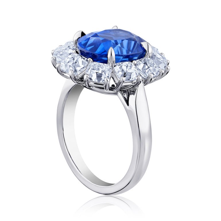 7.43 carat Oval Blue Sapphire and Diamond Platinum Ring - David Gross Group