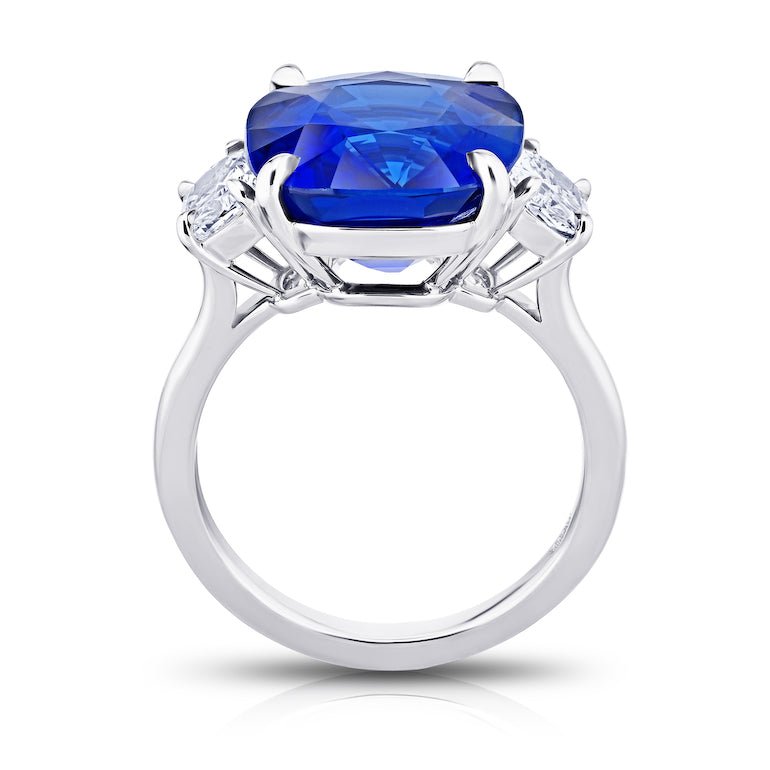 11.29 carat Cushion Blue Sapphire and Diamond Platinum Ring - David Gross Group
